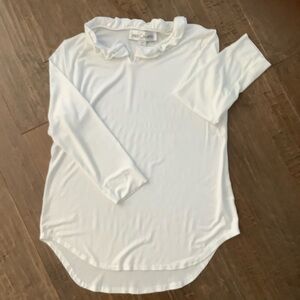 Sara Campbell White Ruffle NeckTunic  Top, XS
